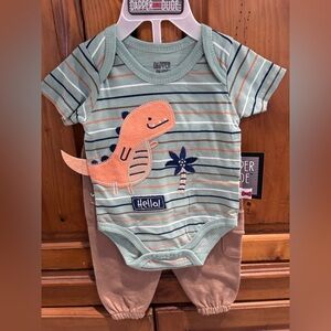 Kids Dinosaur Matching Set - Green and Tan